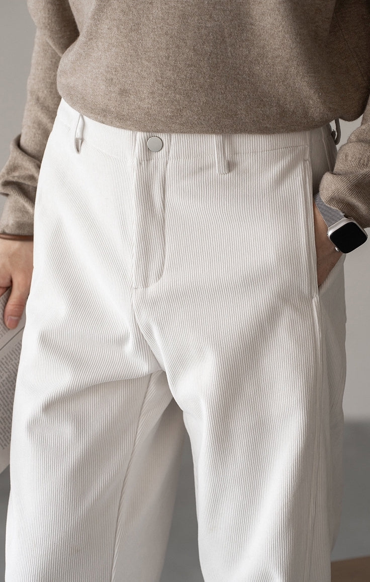 Retro Corduroy Straight Leg Casual Pants in White