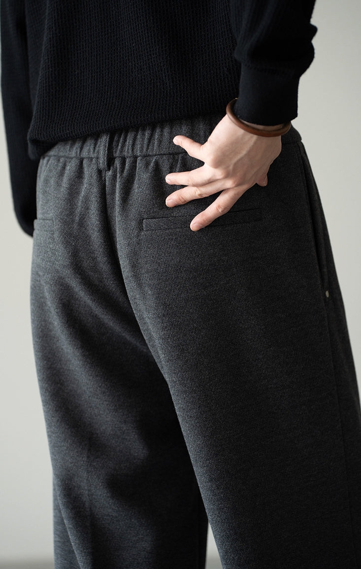 Pleated Woollen Pin Tuck Casual Trousers in Dark Grey