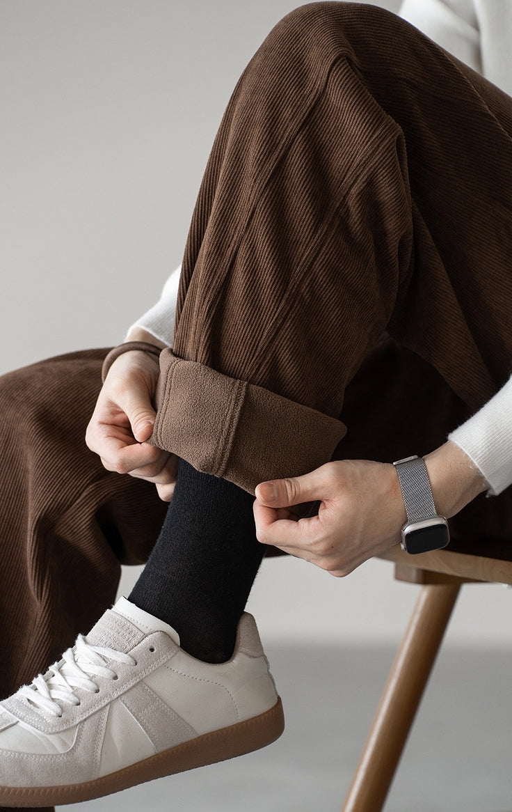 Retro Corduroy Straight Leg Casual Pants in Coffee Brown
