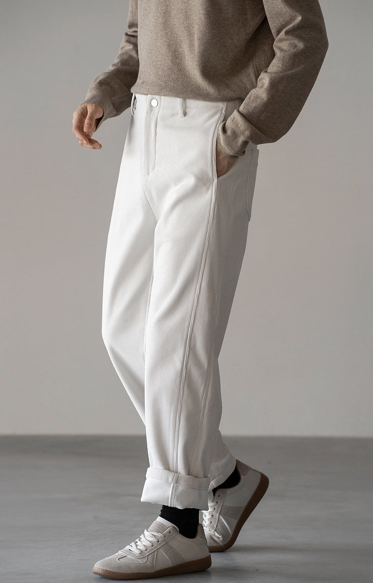 Retro Corduroy Straight Leg Casual Pants in White