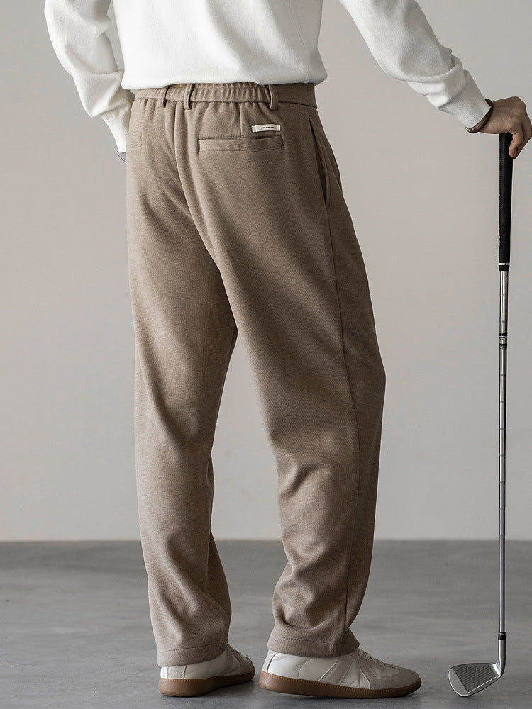 Wool Blend Double Pleated Casual Pants in Khaki