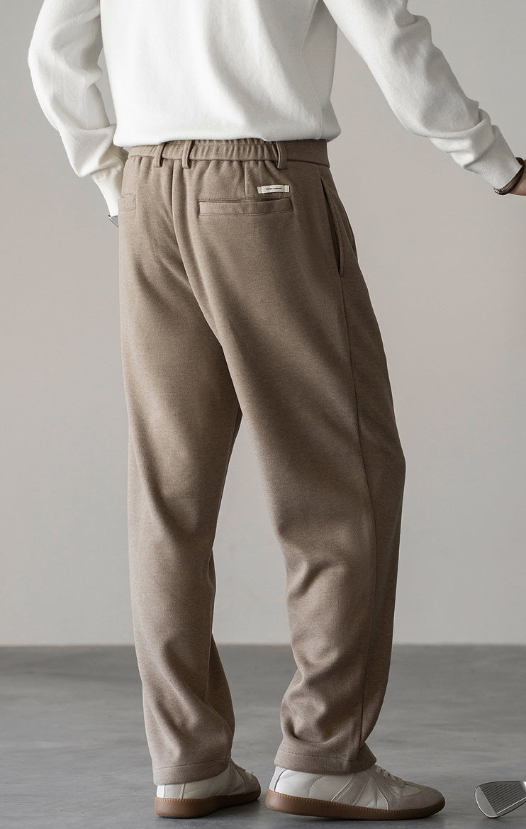 Wool Blend Double Pleated Casual Pants in Khaki
