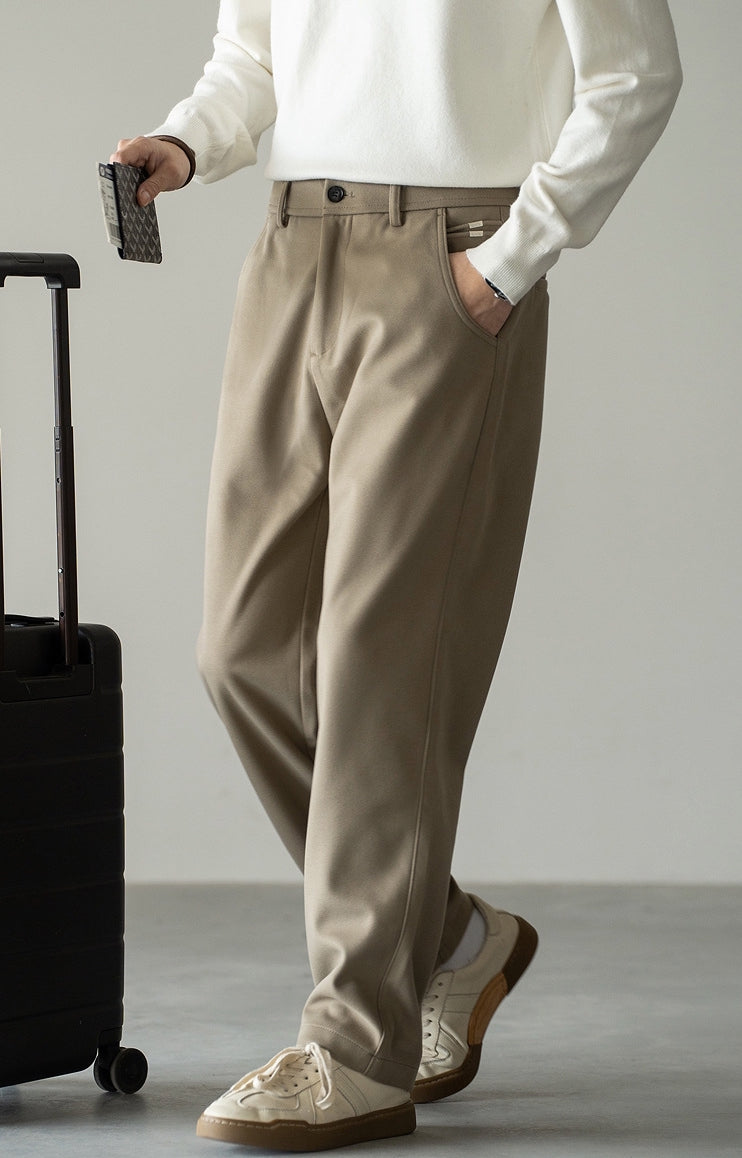 Woollen Straight Leg Pants in Khaki