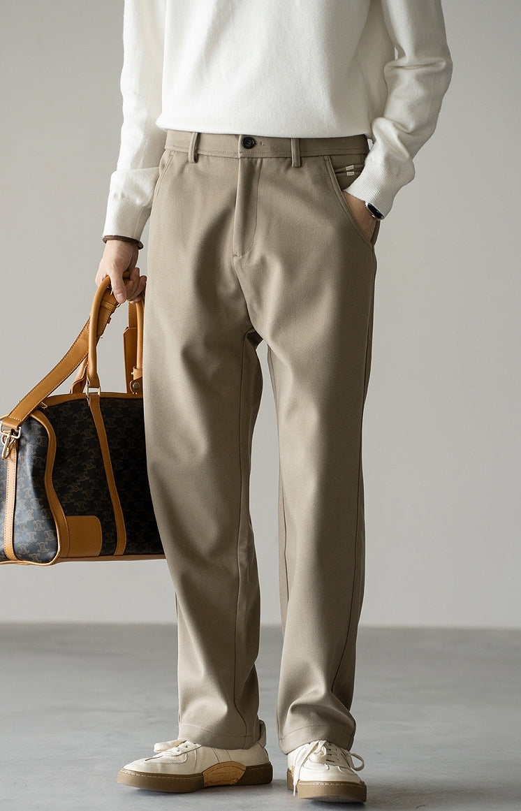 Woollen Straight Leg Pants in Khaki