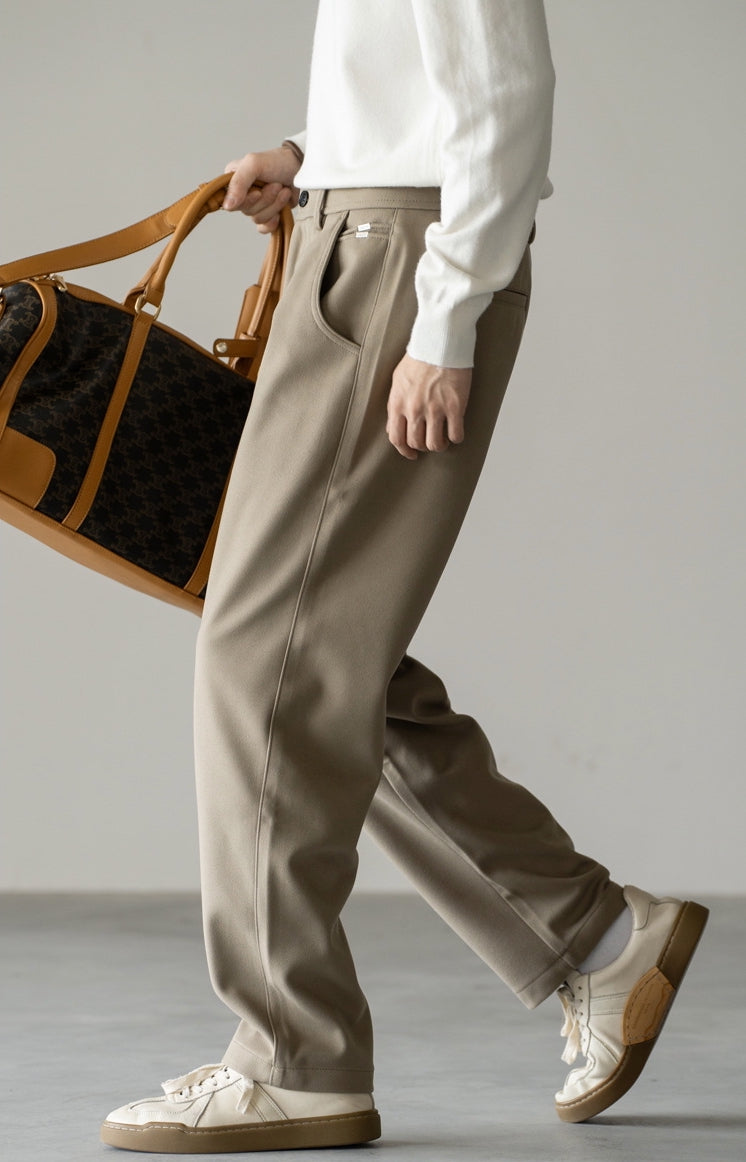 Woollen Straight Leg Pants in Khaki