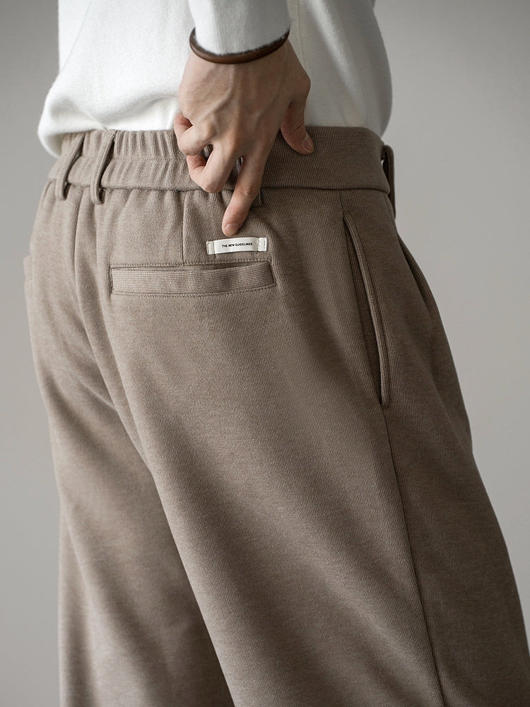 Wool Blend Double Pleated Casual Pants in Khaki