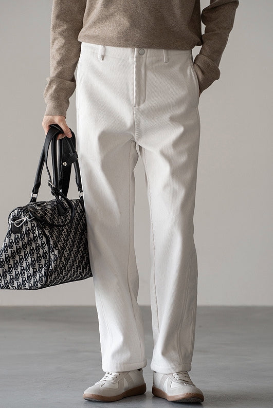 Retro Corduroy Straight Leg Casual Pants in White