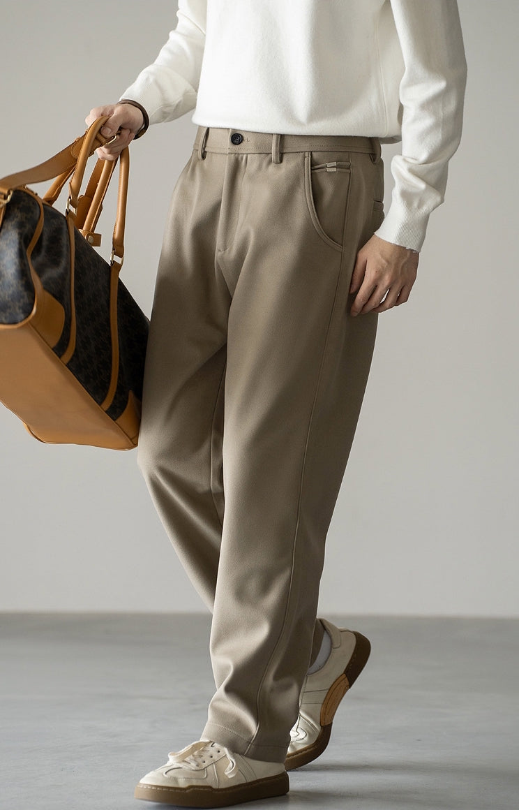 Woollen Straight Leg Pants in Khaki