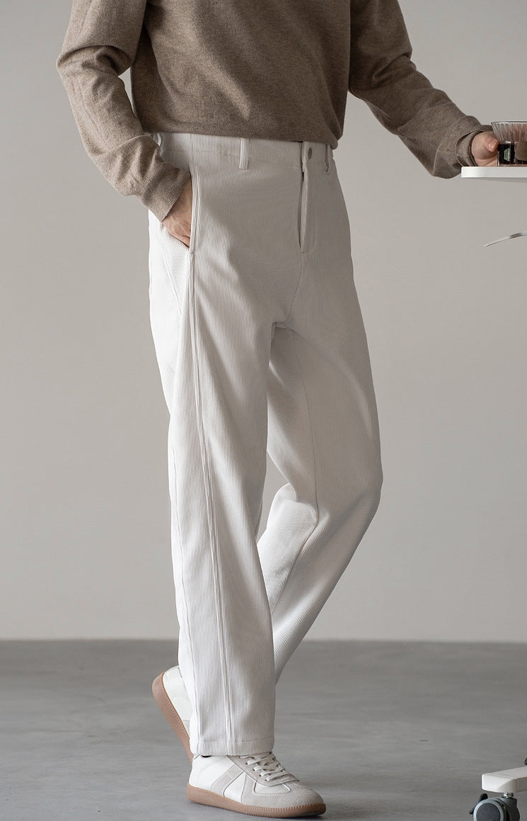Retro Corduroy Straight Leg Casual Pants in White