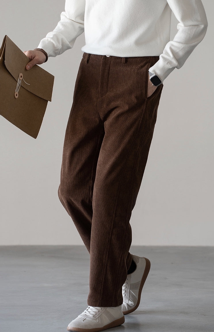 Retro Corduroy Straight Leg Casual Pants in Coffee Brown