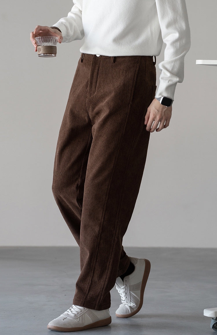 Retro Corduroy Straight Leg Casual Pants in Coffee Brown