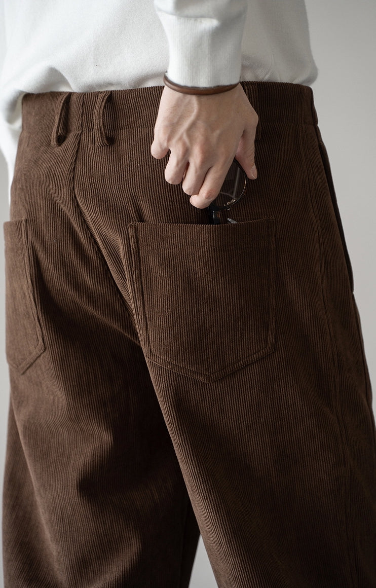 Retro Corduroy Straight Leg Casual Pants in Coffee Brown