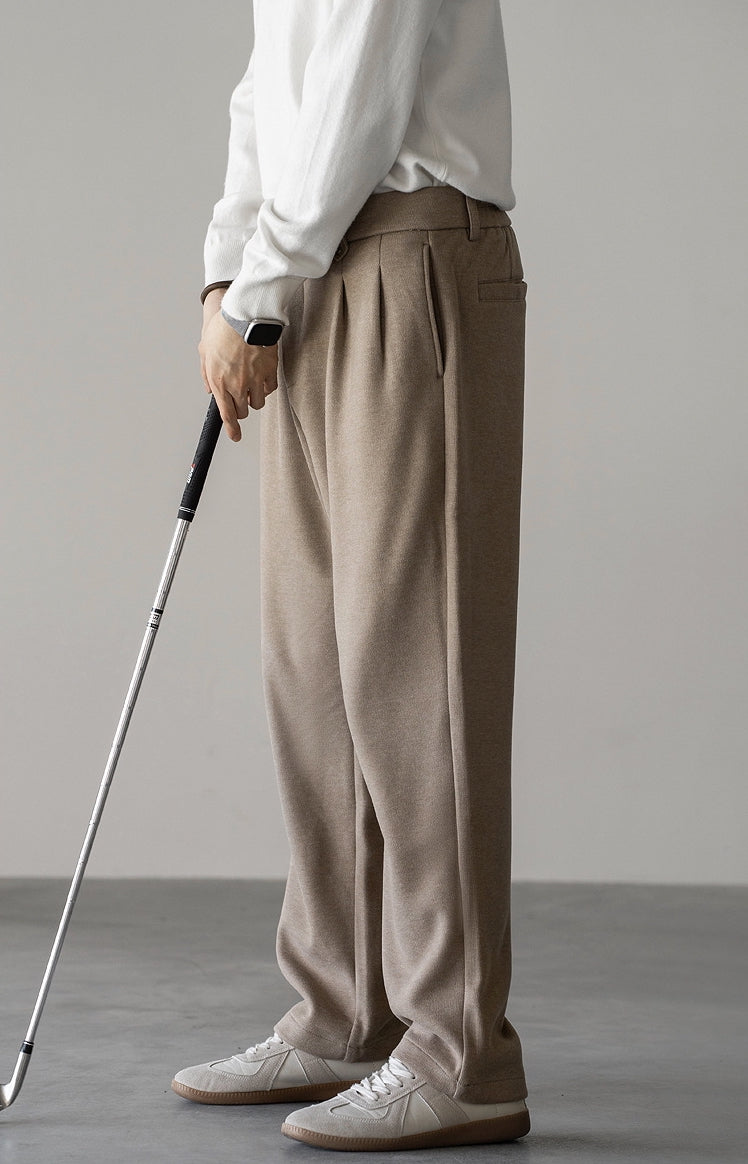 Wool Blend Double Pleated Casual Pants in Khaki