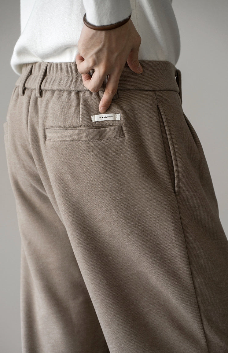 Wool Blend Double Pleated Casual Pants in Khaki