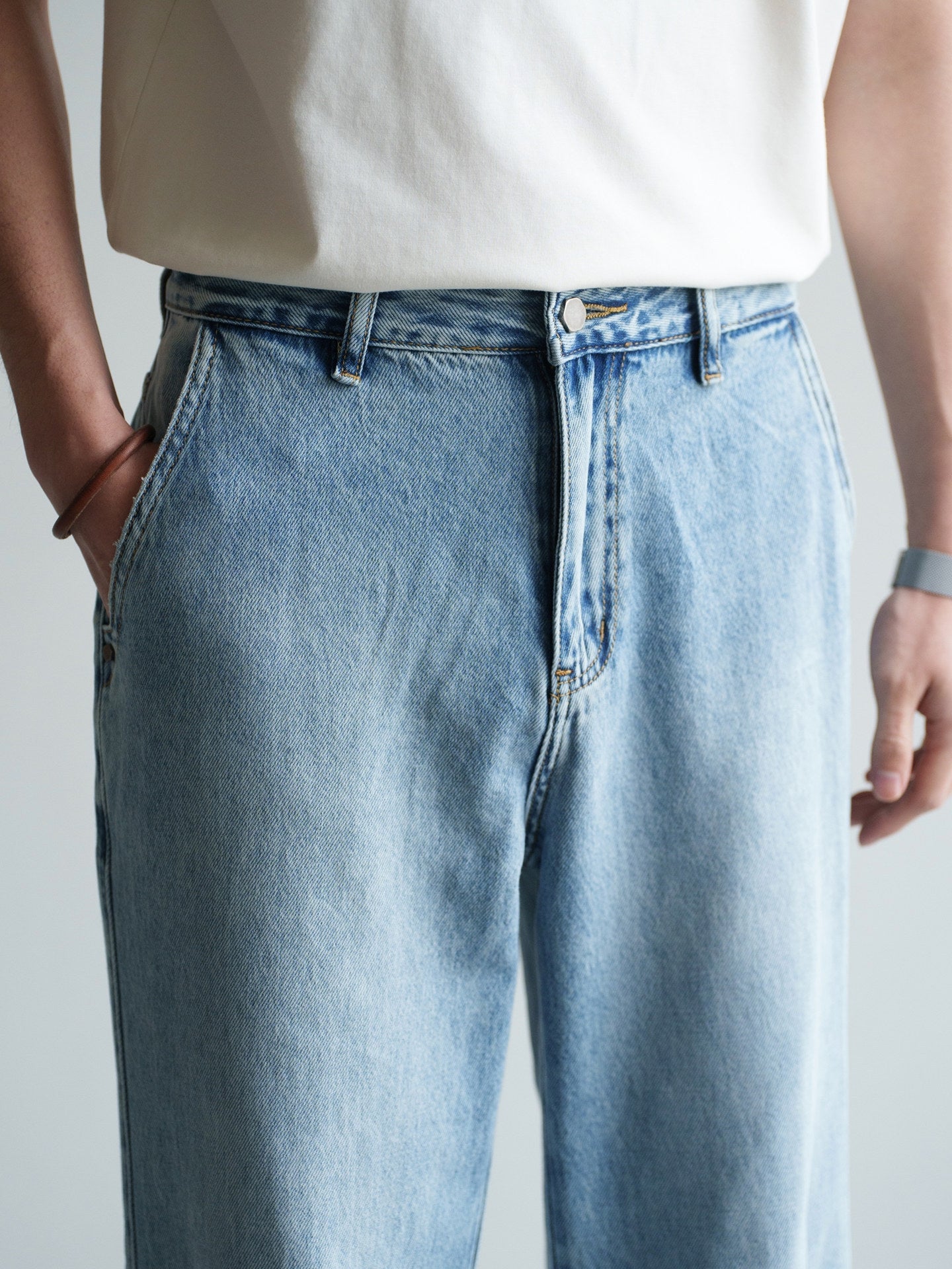 Plain Ice Blue Washed Denim  81% Cotton Jeans