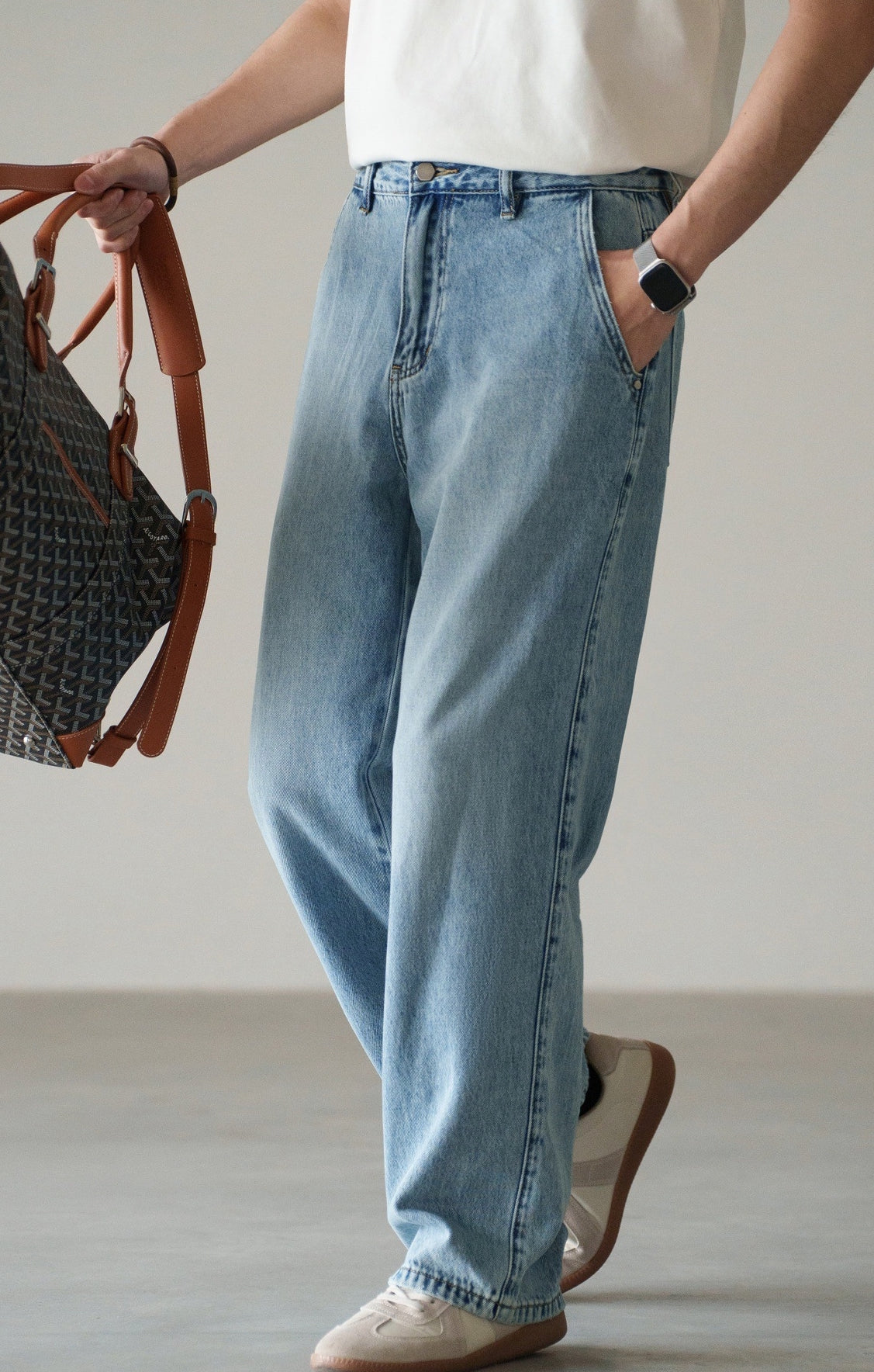 Plain Ice Blue Washed Denim  81% Cotton Jeans