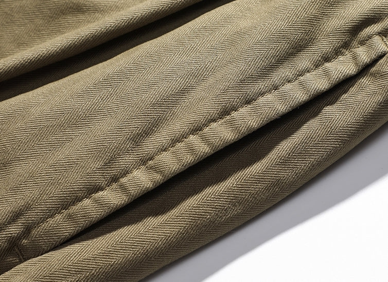 Herringbone Pattern Naples Casual Pants in Army Green