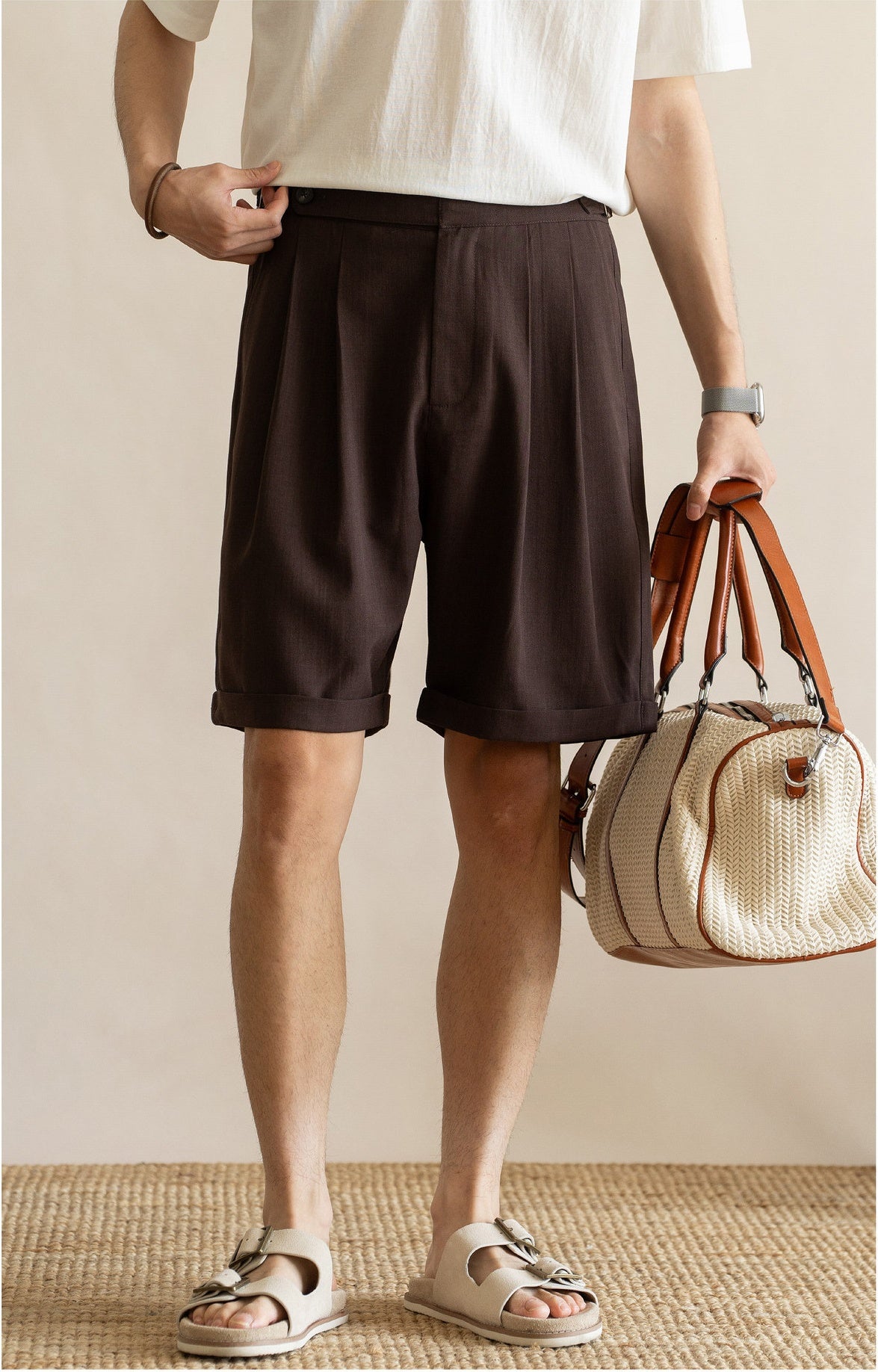Men’s Tailored Commuter Shorts with Side Adjusters & Cooling Touch - BROWN