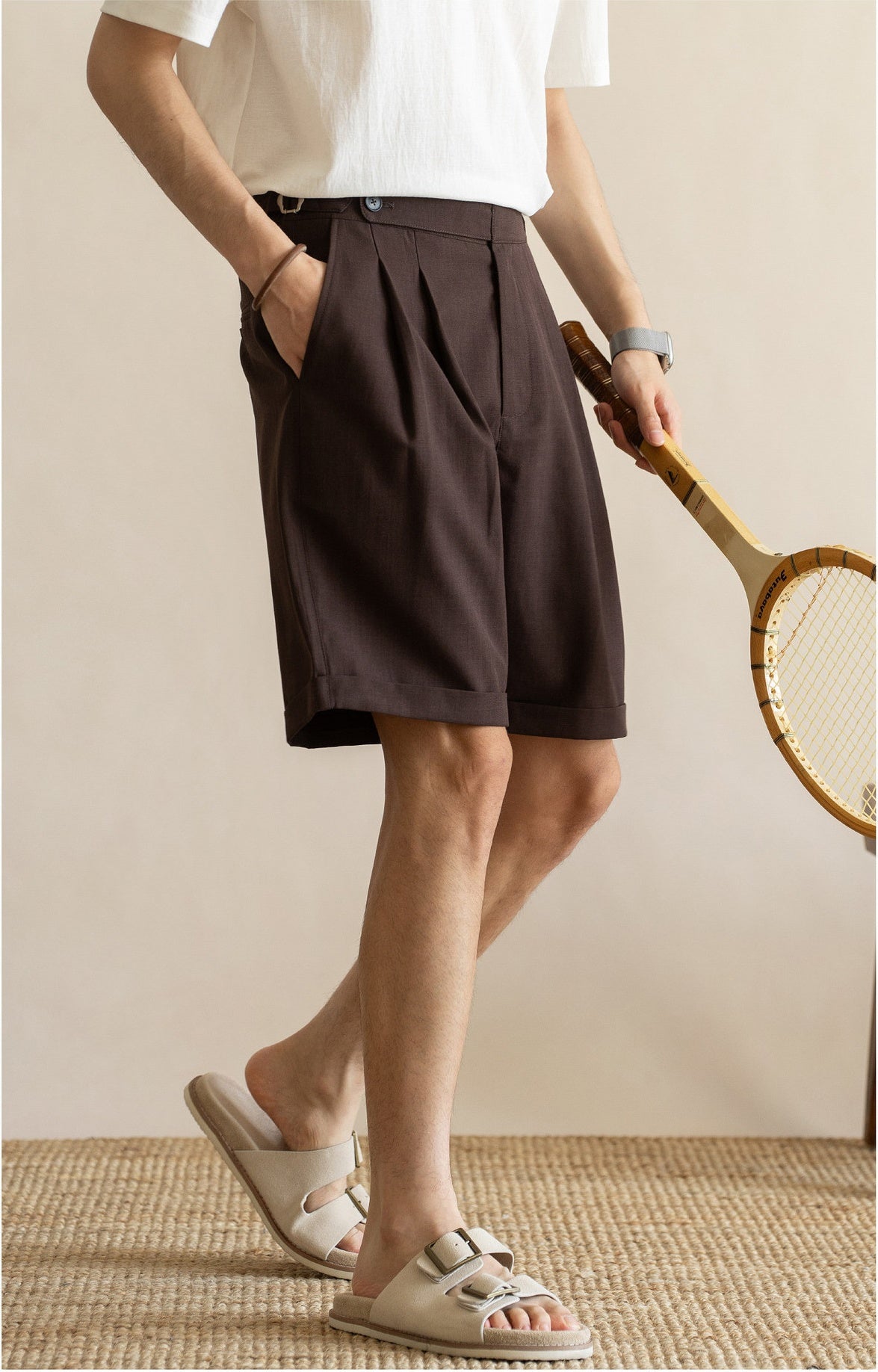 Men’s Tailored Commuter Shorts with Side Adjusters & Cooling Touch - BROWN