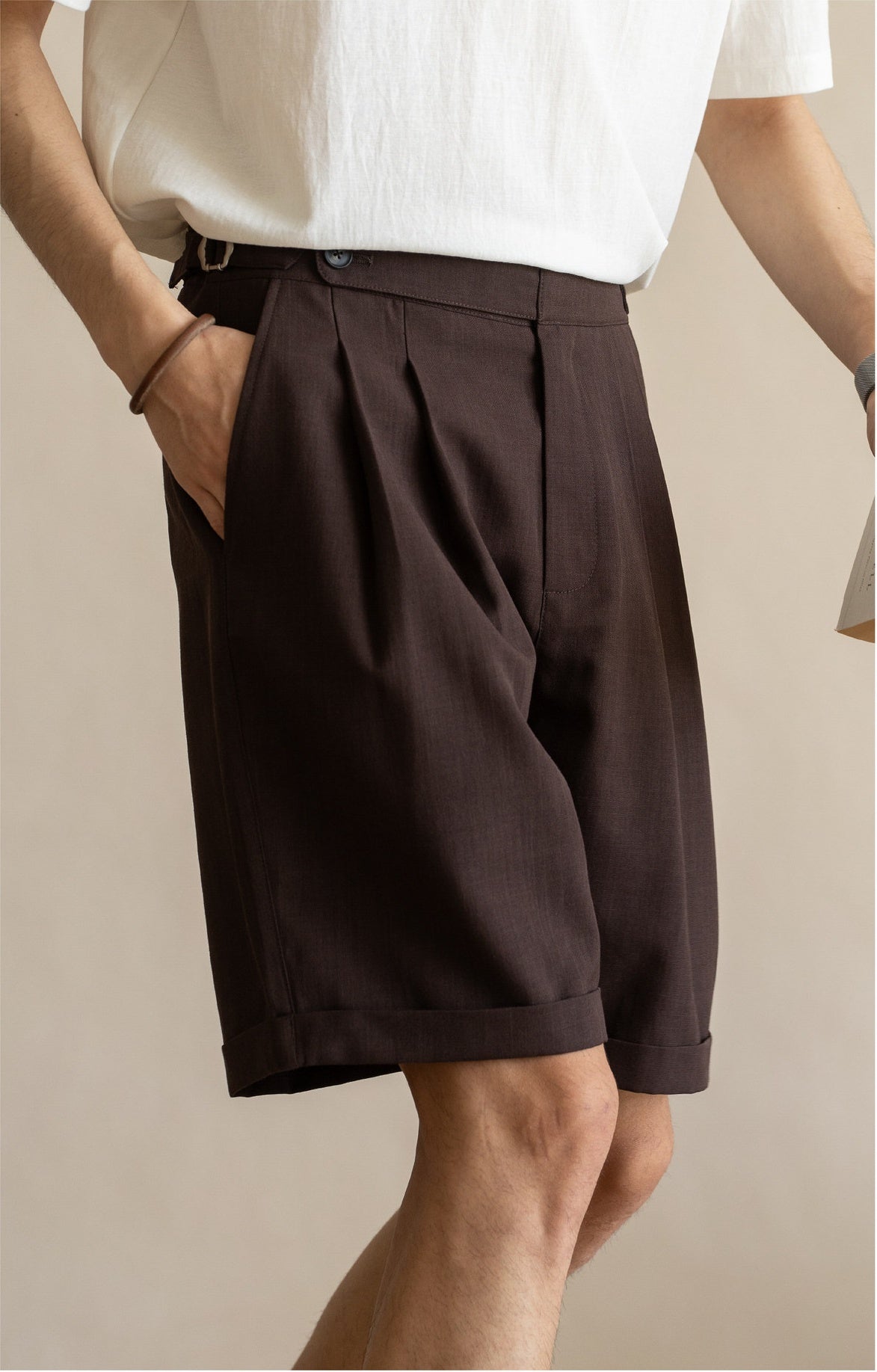 Men’s Tailored Commuter Shorts with Side Adjusters & Cooling Touch - BROWN