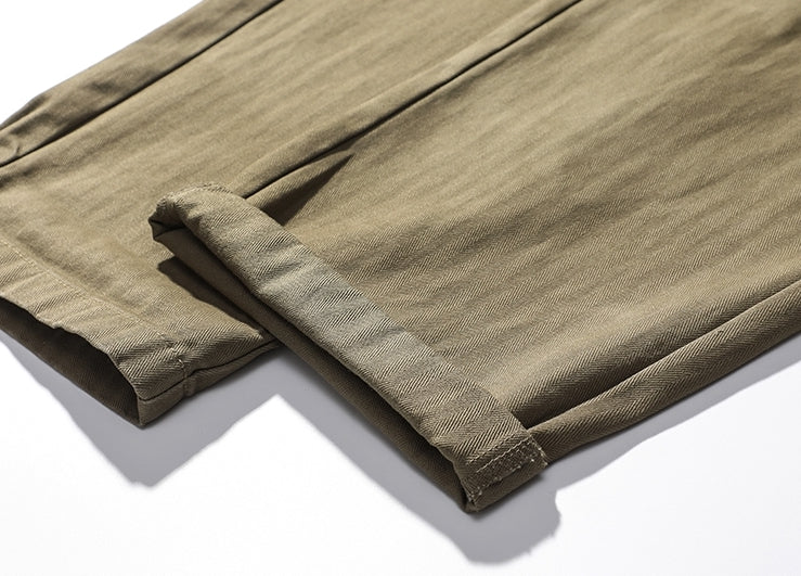 Herringbone Pattern Naples Casual Pants in Army Green