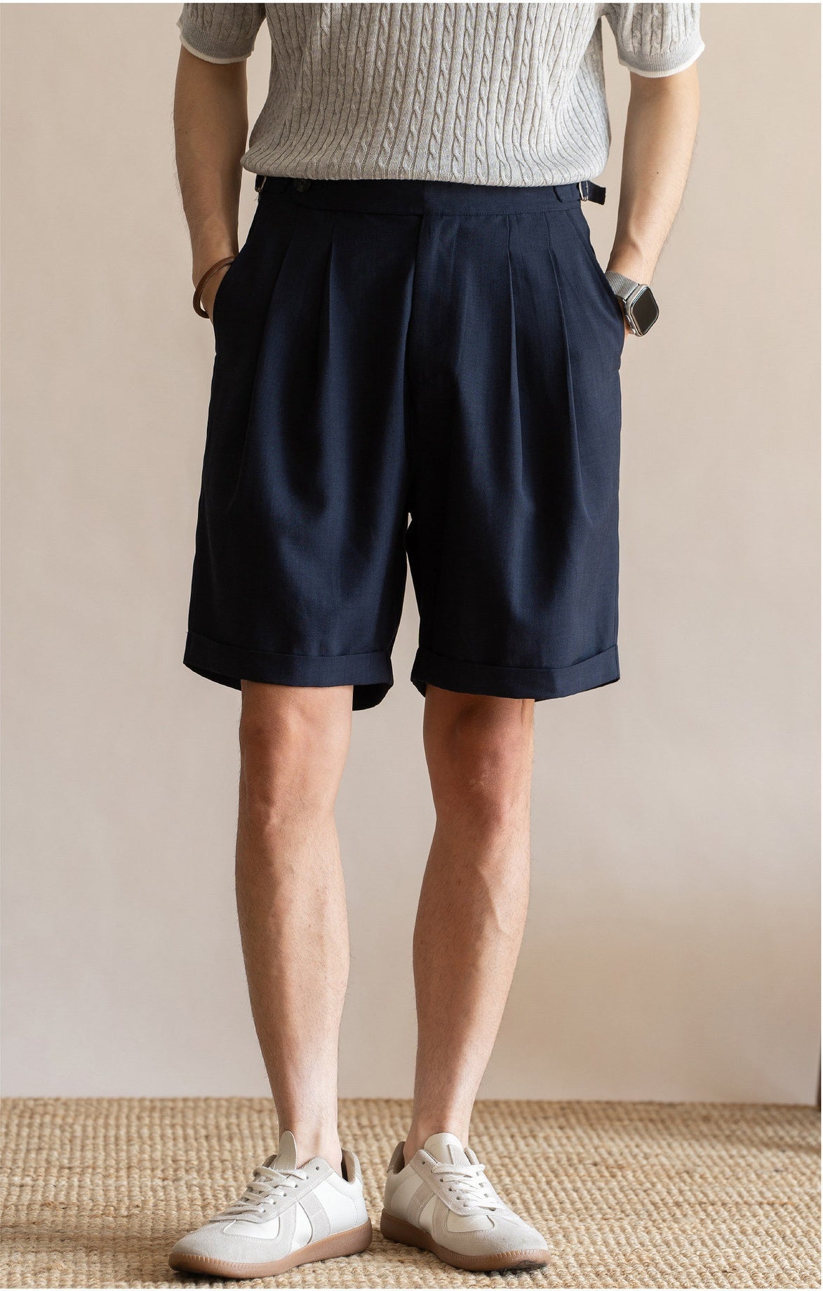 Men’s Tailored Commuter Shorts with Side Adjusters & Cooling Touch - DARKBLUE