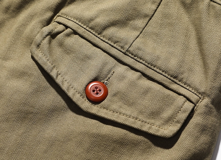 Herringbone Pattern Naples Casual Pants in Army Green