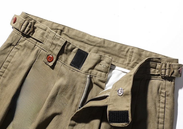 Herringbone Pattern Naples Casual Pants in Army Green