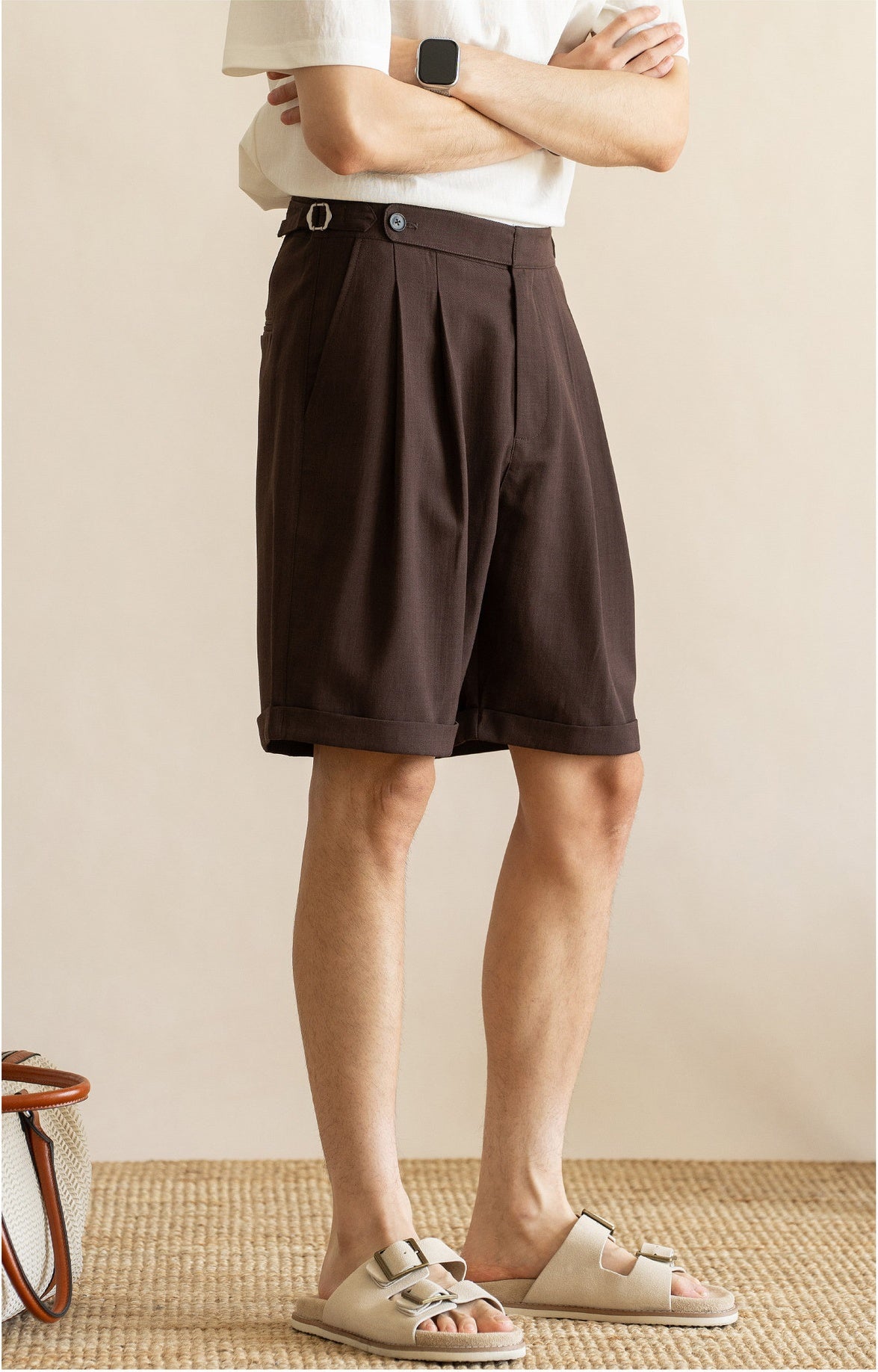 Men’s Tailored Commuter Shorts with Side Adjusters & Cooling Touch - BROWN