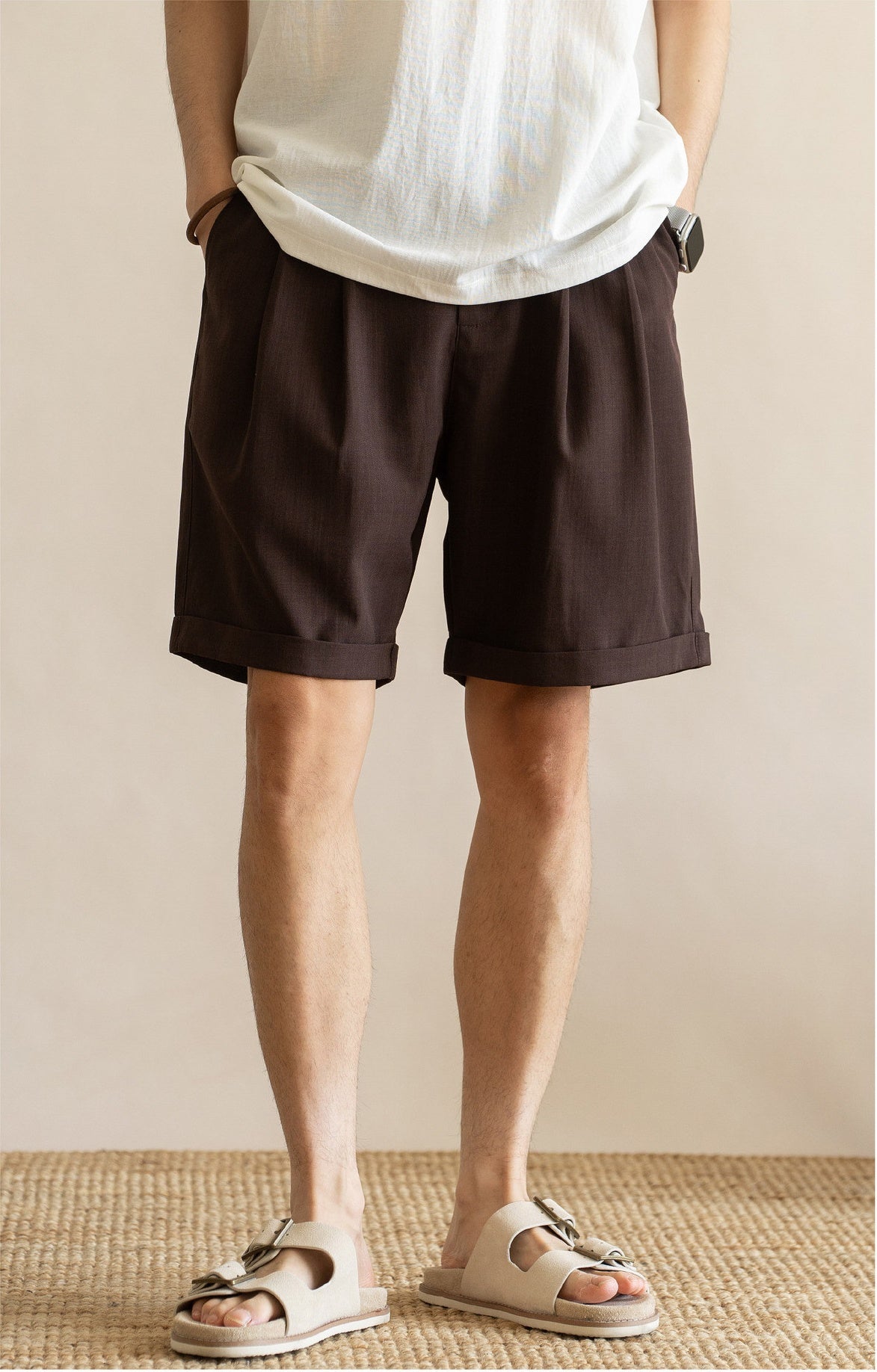 Men’s Tailored Commuter Shorts with Side Adjusters & Cooling Touch - BROWN
