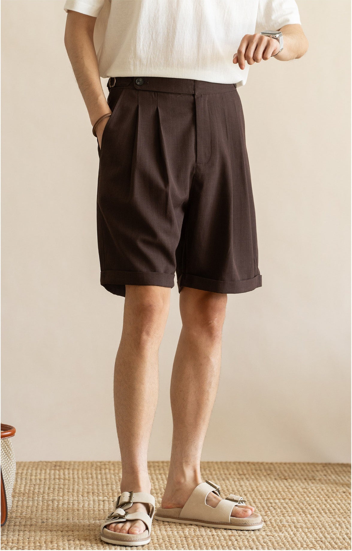 Men’s Tailored Commuter Shorts with Side Adjusters & Cooling Touch - BROWN