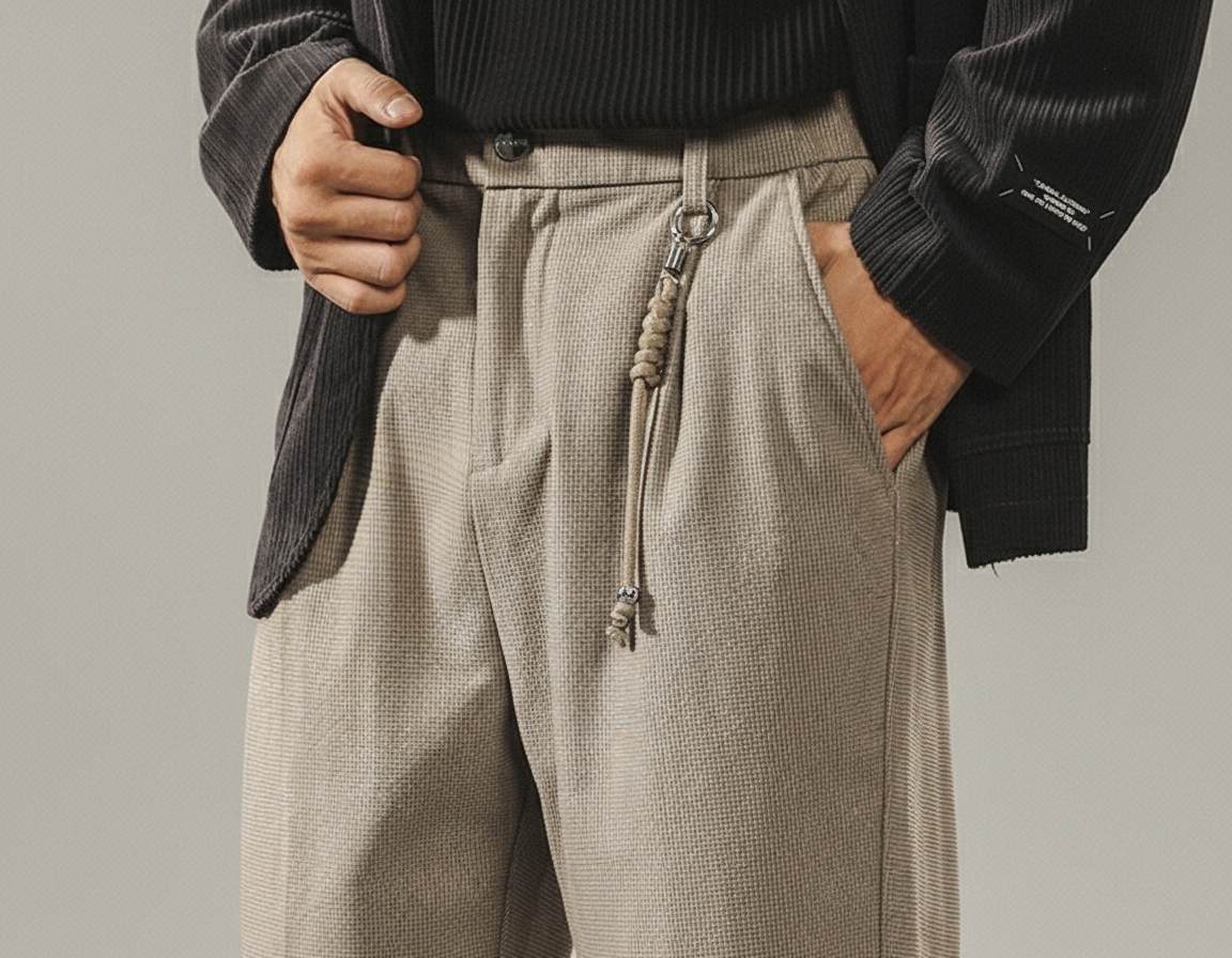Plaid Texture Casual Pants in Khaki