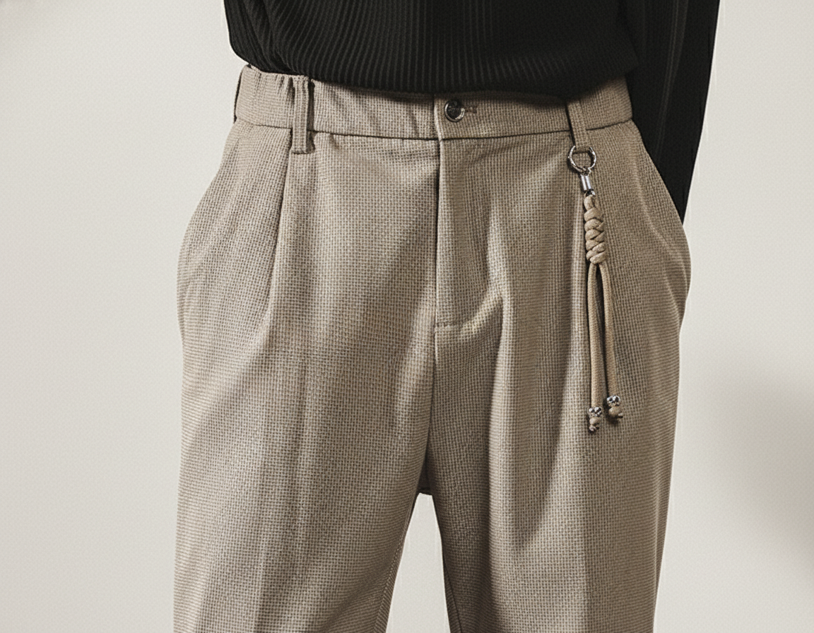 Plaid Texture Casual Pants in Khaki