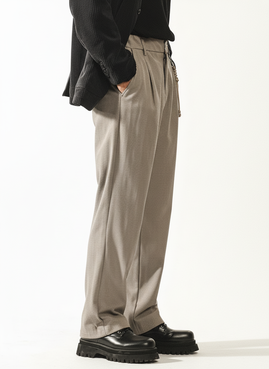 Plaid Texture Casual Pants in Khaki