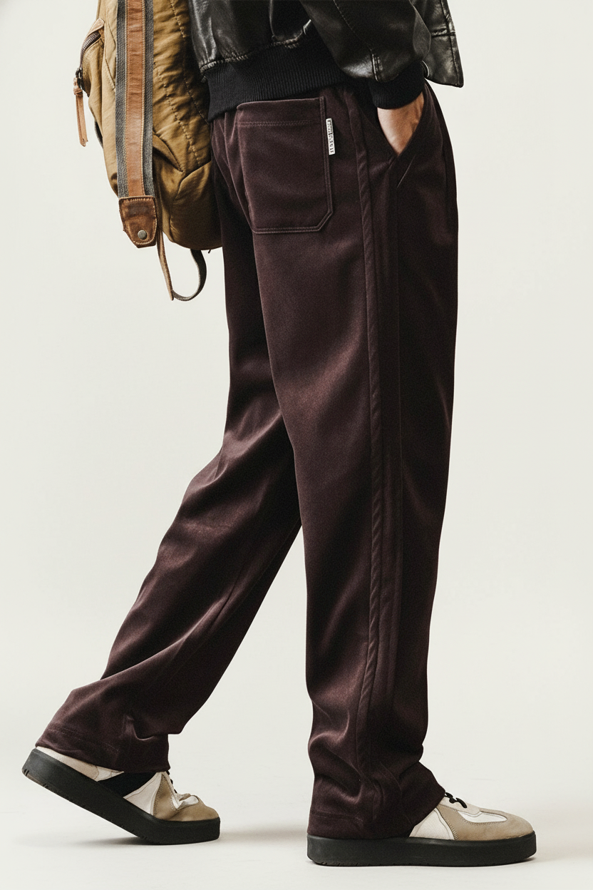 Chenille Straight Leg Trousers in Plum Purple