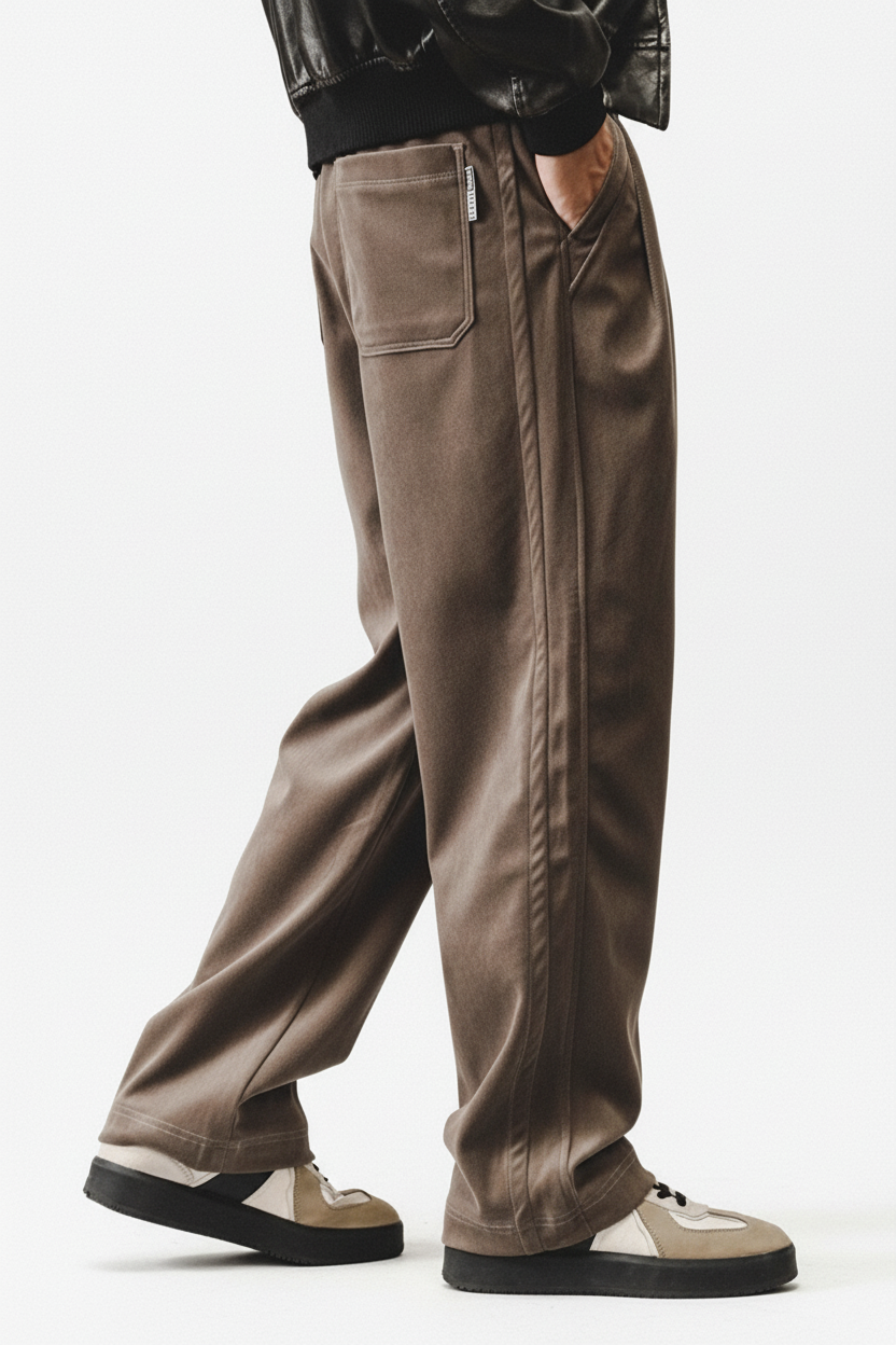 Chenille Straight Leg Trousers in Brown