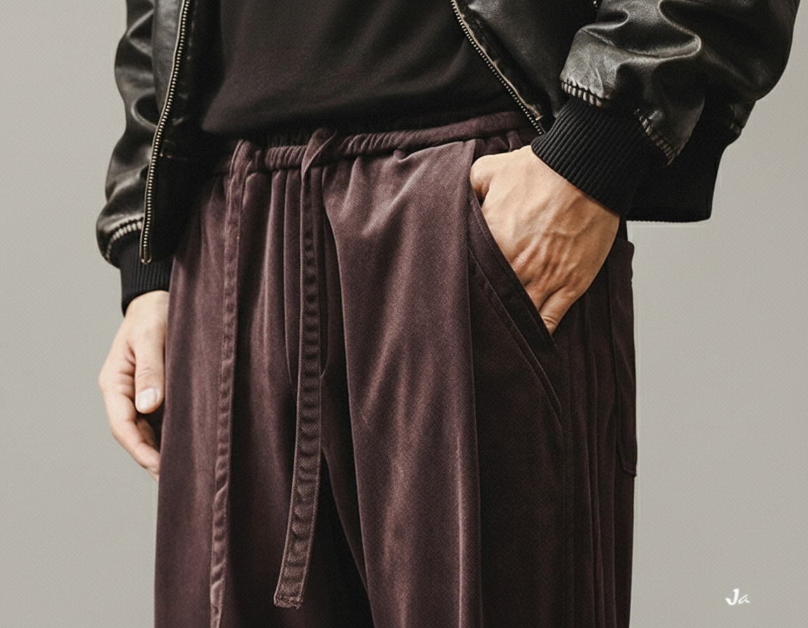 Chenille Straight Leg Trousers in Plum Purple