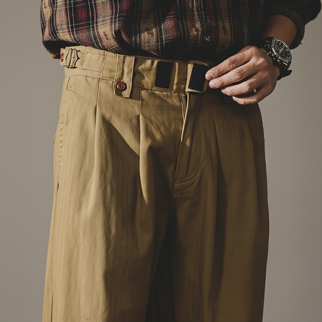 Herringbone Pattern Naples Casual Pants in Camel Yellow