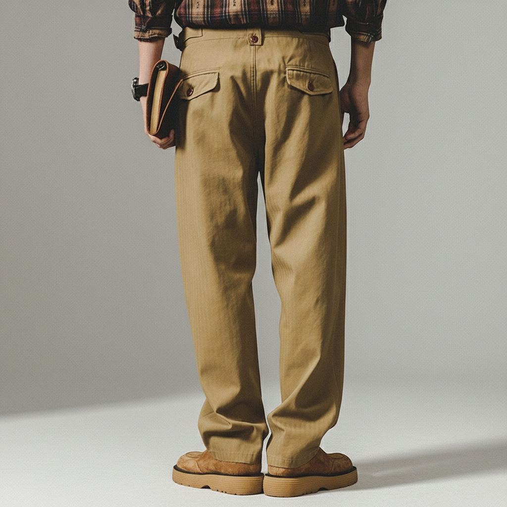 Herringbone Pattern Naples Casual Pants in Camel Yellow