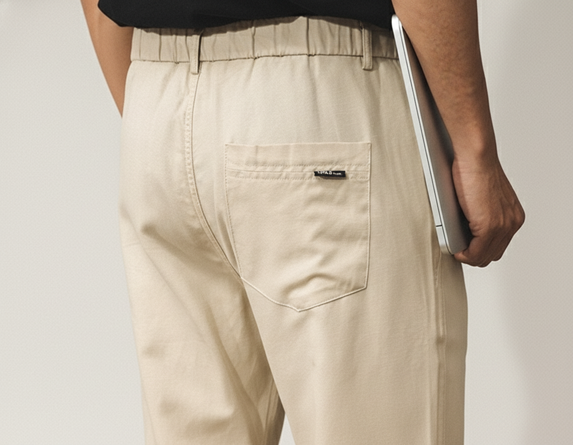 Lyocell Linen Pleated Casual Trousers in Beige