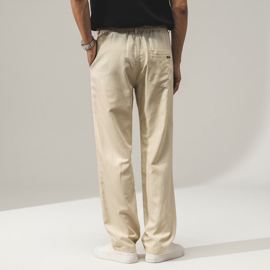 Lyocell Linen Pleated Casual Trousers in Beige