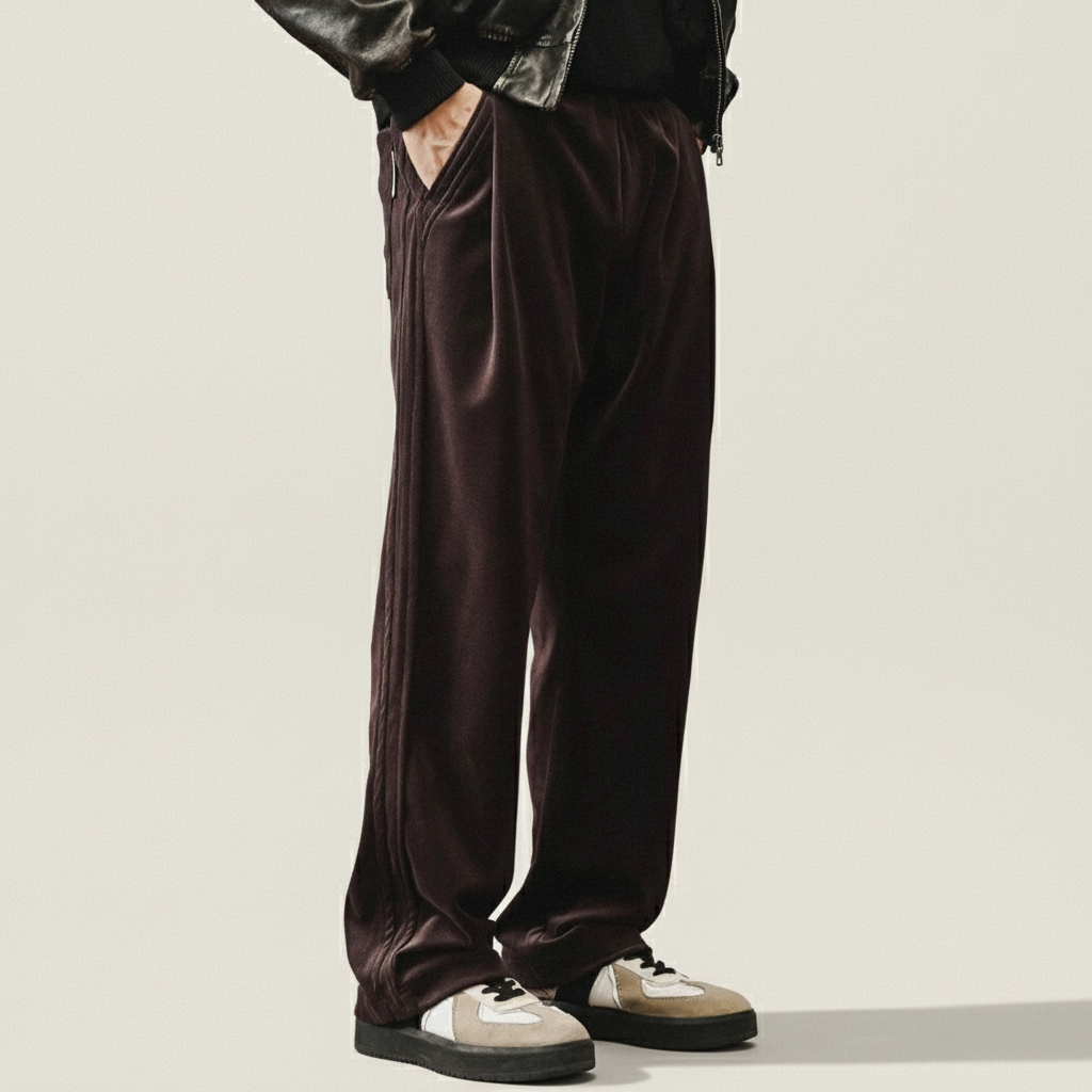 Chenille Straight Leg Trousers in Plum Purple
