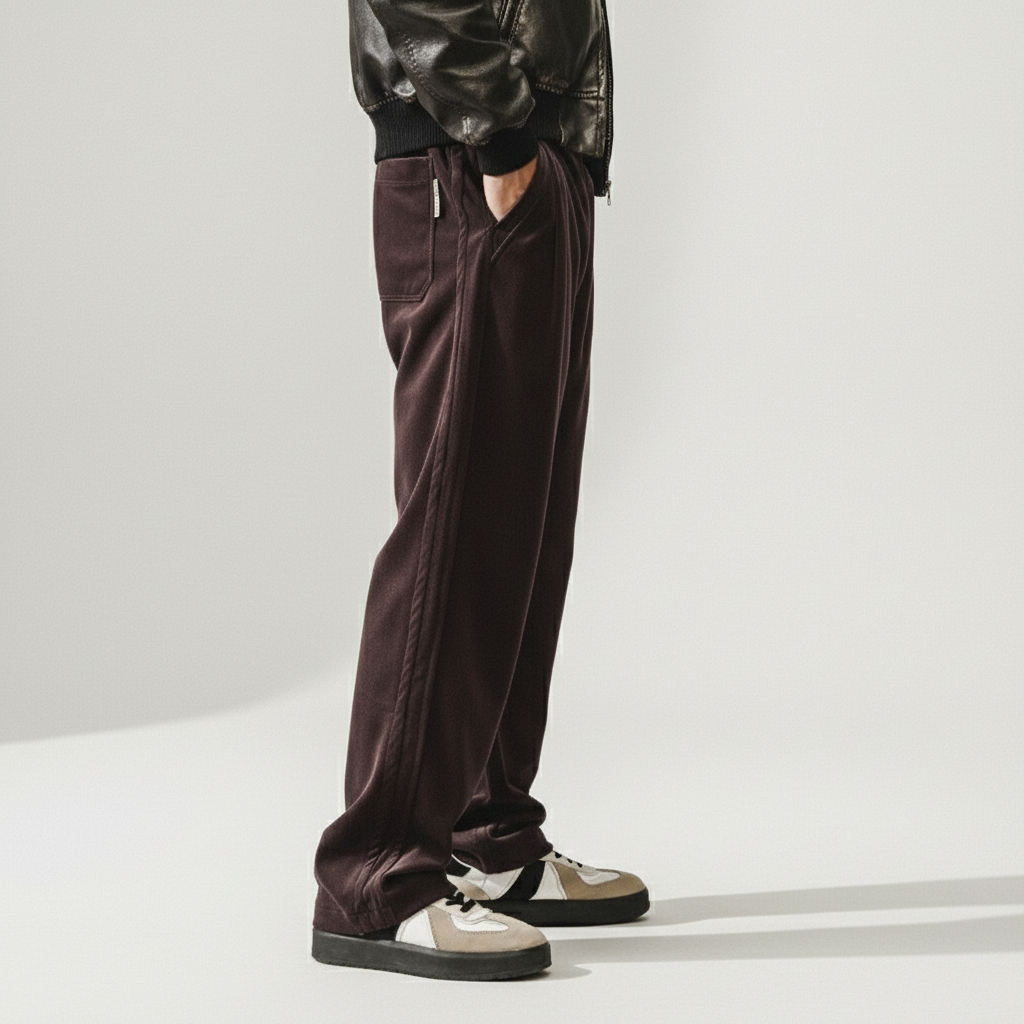 Chenille Straight Leg Trousers in Plum Purple