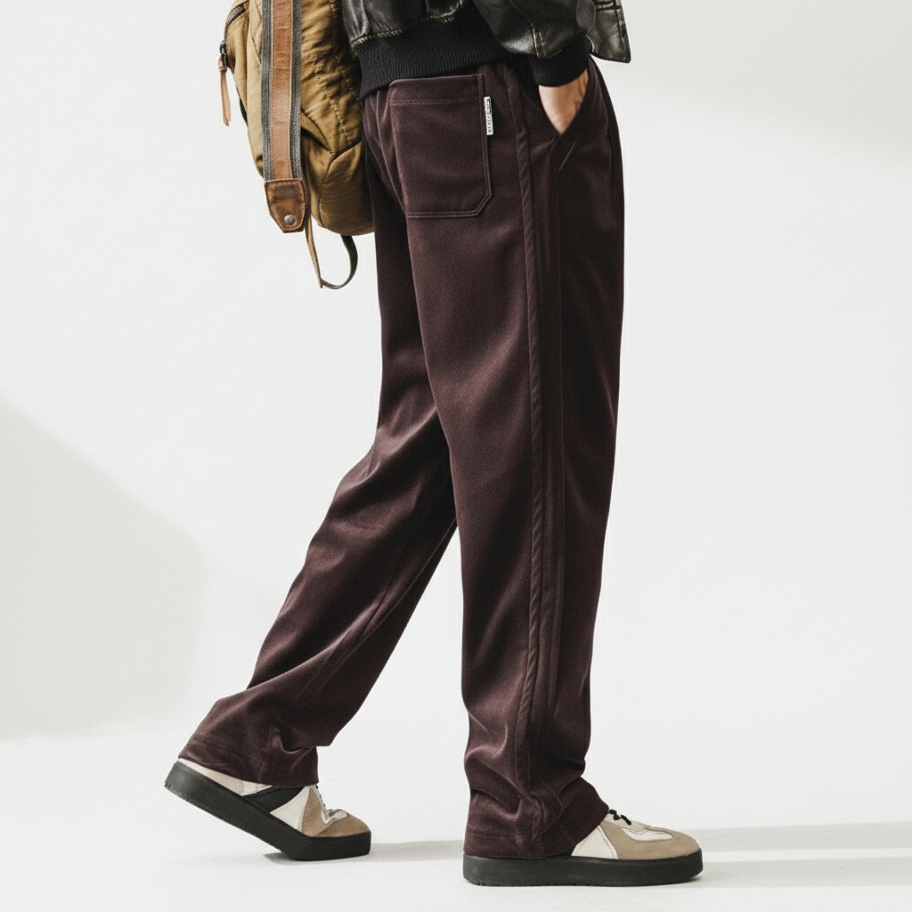 Chenille Straight Leg Trousers in Plum Purple