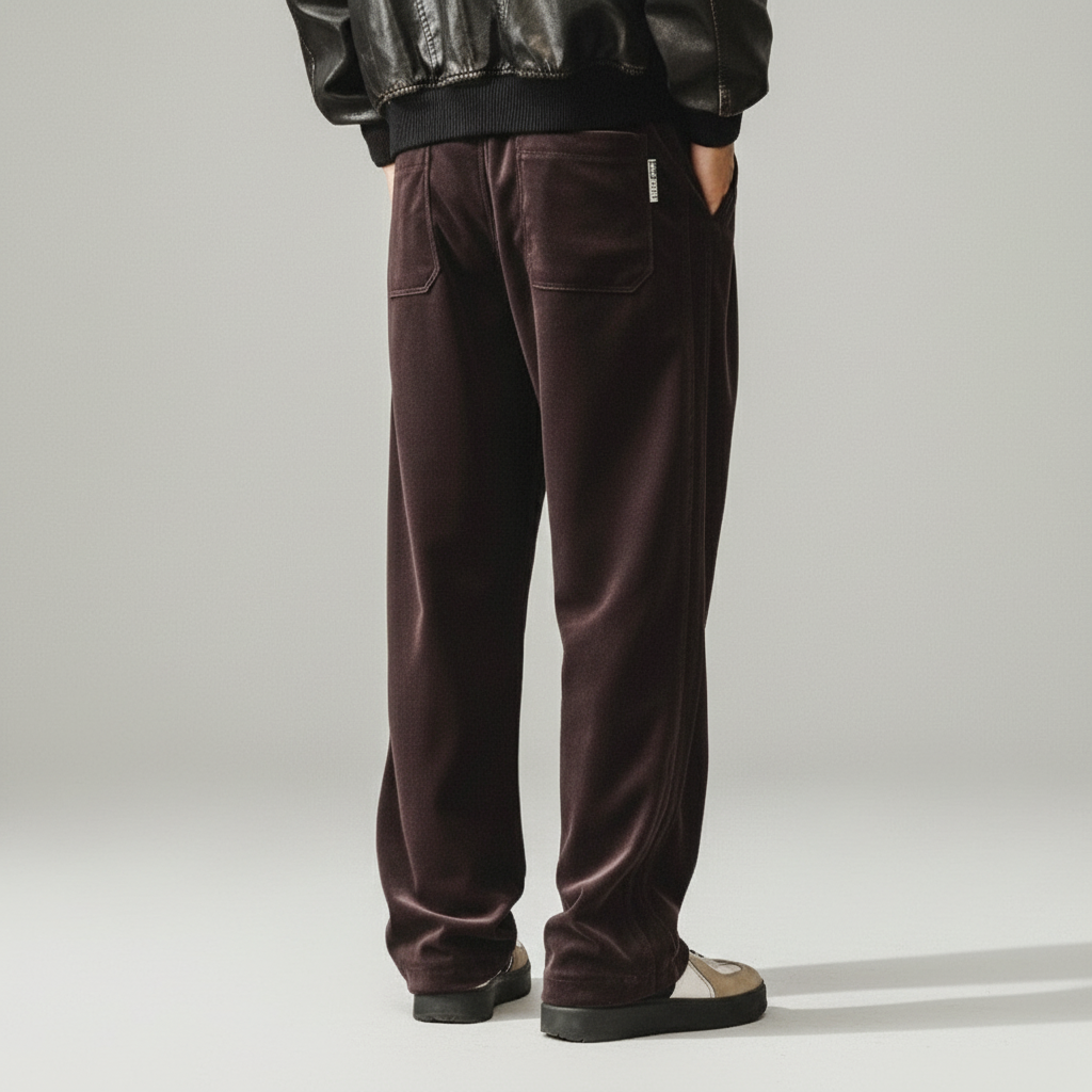 Chenille Straight Leg Trousers in Plum Purple