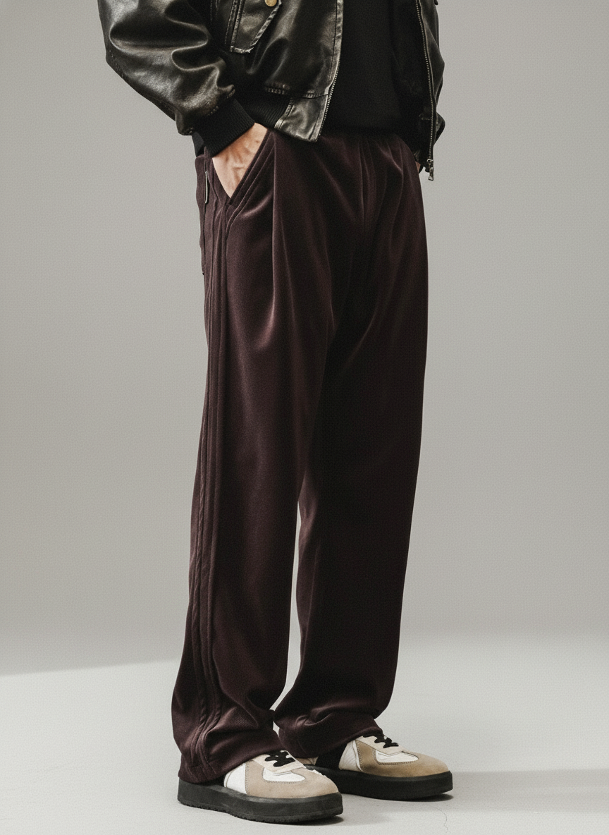 Chenille Straight Leg Trousers in Plum Purple
