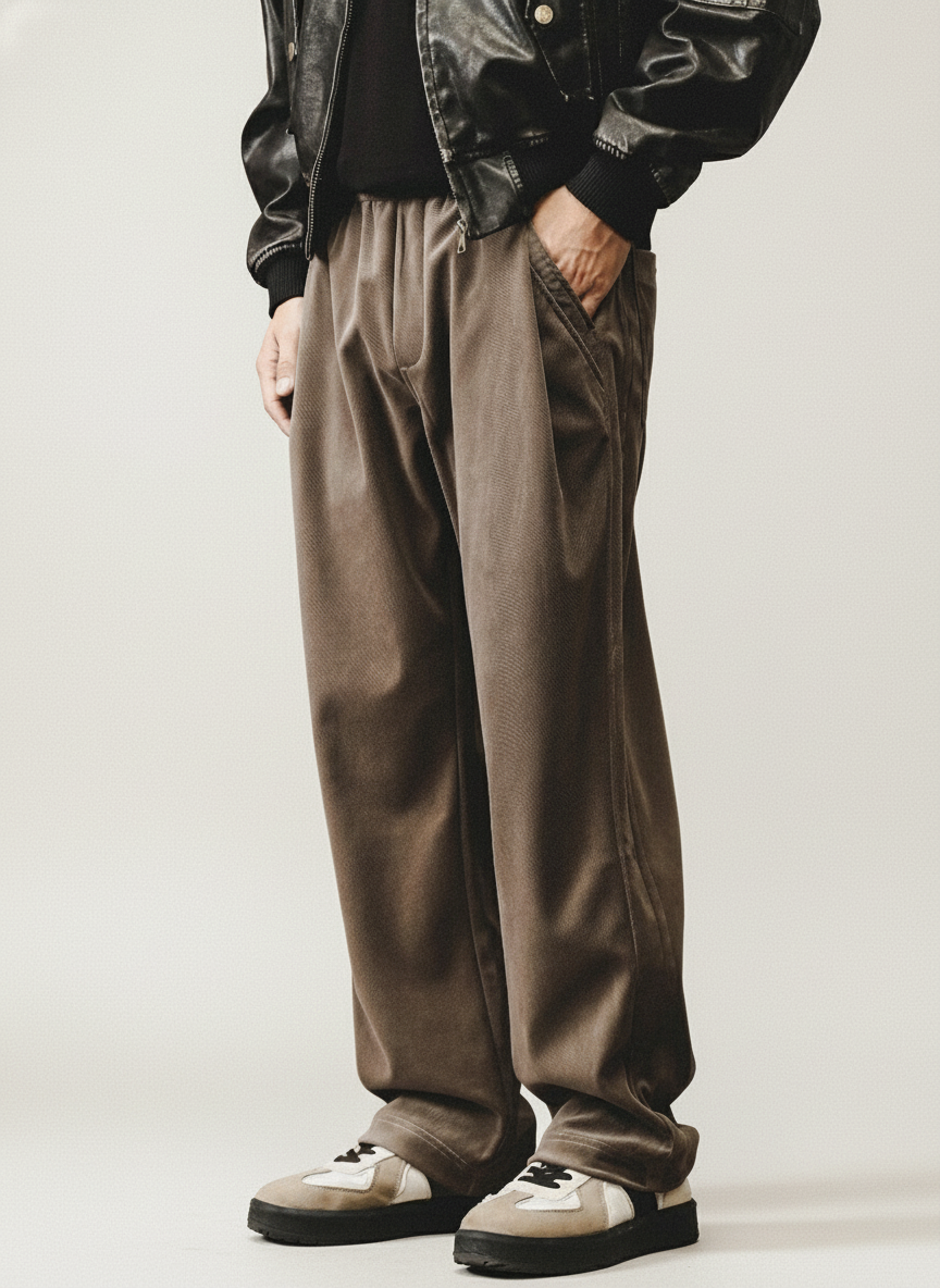 Chenille Straight Leg Trousers in Brown