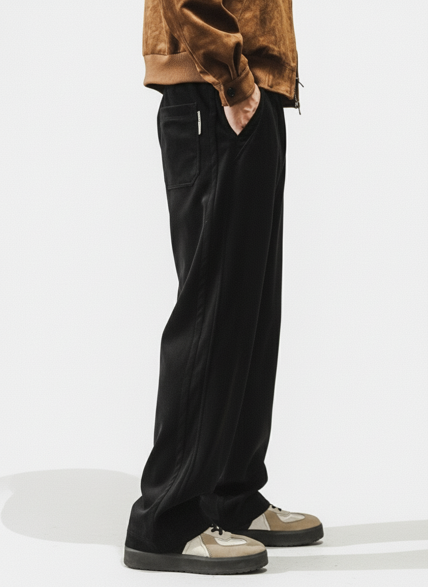 Chenille Straight Leg Trousers in Black